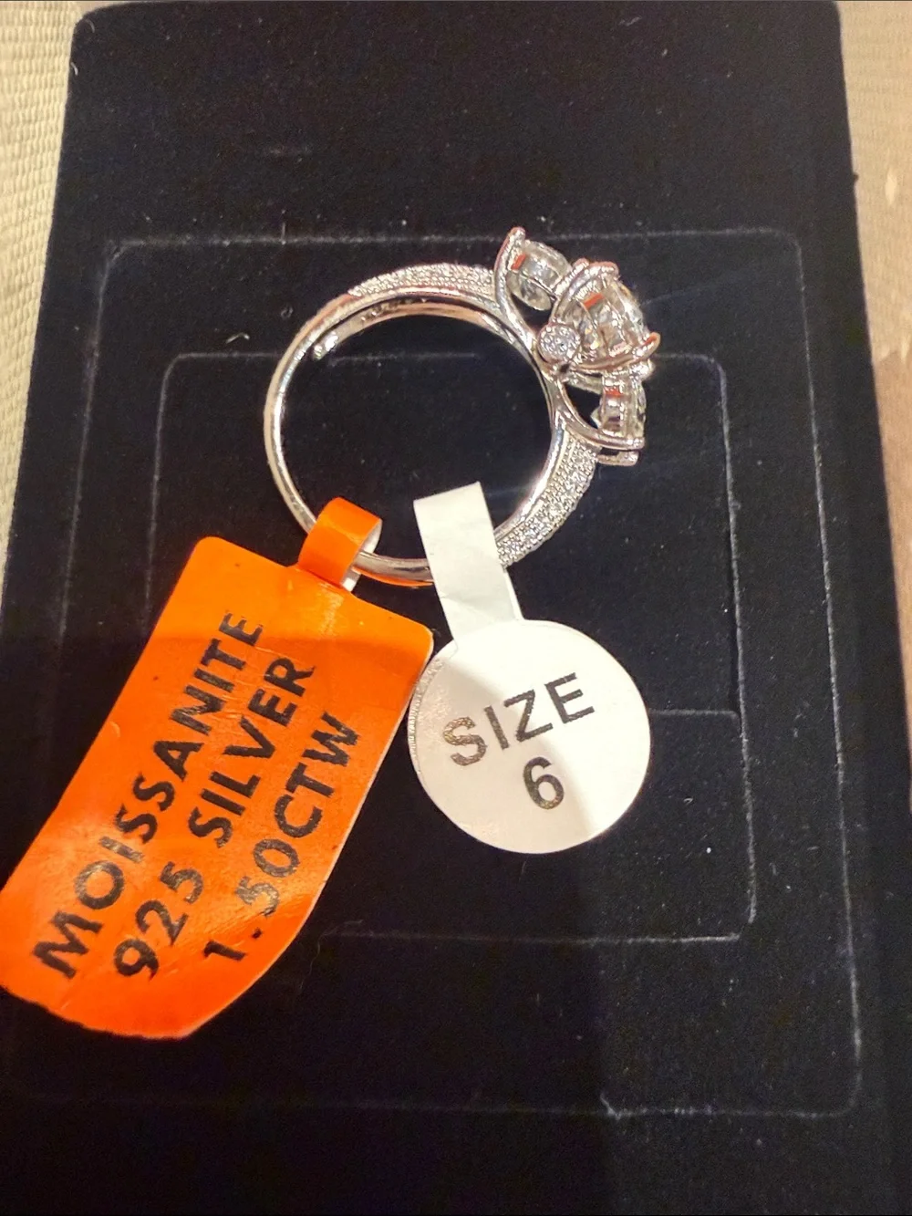Sterling Silver Moissanite  9.25 Past Present Future Ring Size 6 - 1.5 CTW